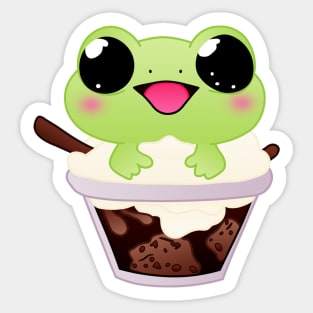 Froggy Delight - Whimsical Frog in Ice Cream Sundae Sticker